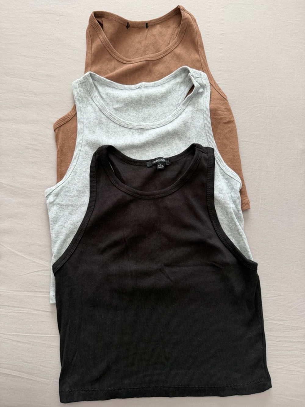 Ribbed Tank Top Trio - Black, Gray, Brown